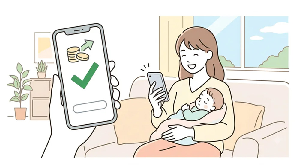 スマートフォンで楽々支払い完了のイラスト