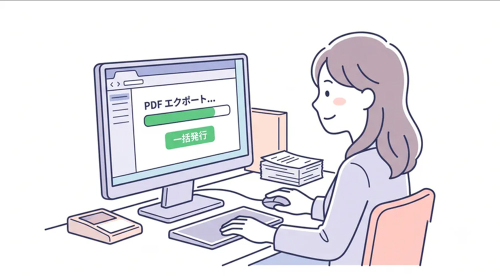 ワンクリックで督促状一括発行できる職員のイラスト