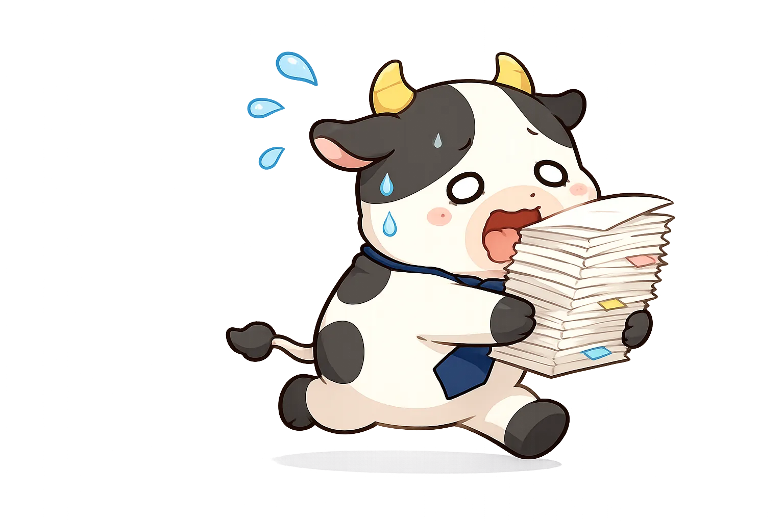 書類の山を抱えて慌てるモーダメダイラスト